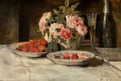 Aardbeien met champagne door Henri de Braekeleer