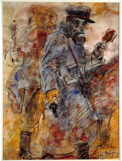 Eerste Wereldoorlog: Grenadier (granaatwerper) - Tekening door Henri de Groux (Henry de Groux) (1866/1867-1930) door Henri de Groux