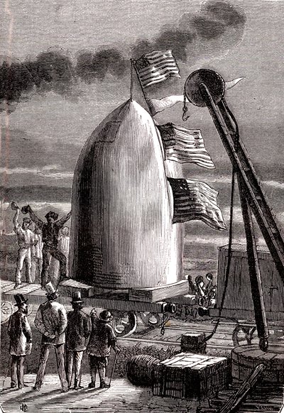 Het gigantische kanonprojectiel arriveerde bij Stone