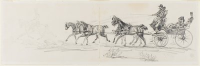 Paard-en-wagen voorafgegaan door enkele ruiter (recto); Man te paard met een deken en schetsen van hoofden, paarden en triomfboog (verso) door Henri de Toulouse-Lautrec