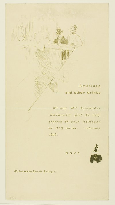 Uitnodiging voor meneer en mevrouw Alexandre Natanson door Henri de Toulouse-Lautrec