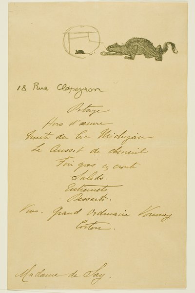 Menu voor een diner gegeven door May Belfort door Henri de Toulouse-Lautrec