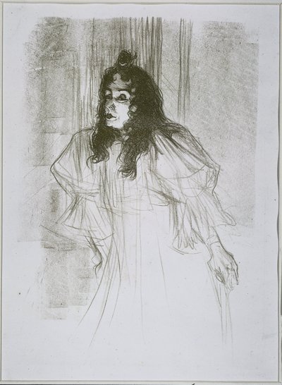 Portret van May Belfort (May Egan) met twee figuren en een piano door Henri de Toulouse Lautrec (signed by artist)