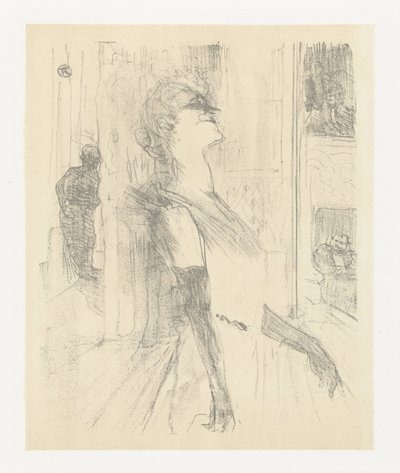 Portret van actrice Yvette Guilbert tijdens optreden door Henri de Toulouse Lautrec (signed by artist)