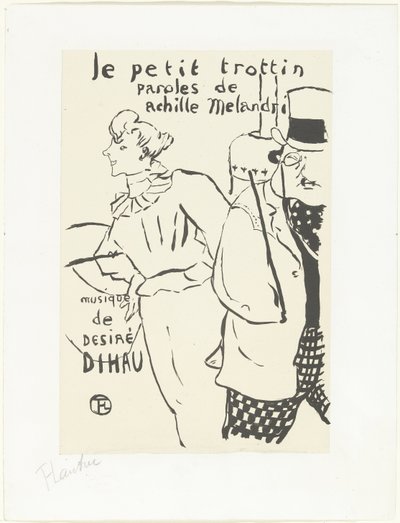 Vrouw als loopmeisje en man met hoed door Henri de Toulouse Lautrec (signed by artist)