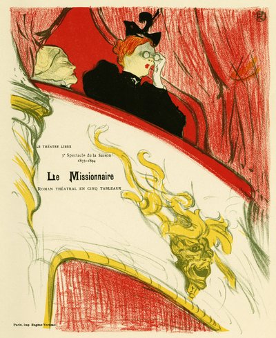 Een vrouw in een theaterkleedkamer met een verrekijker door Henri de Toulouse Lautrec