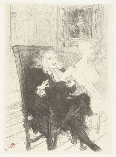 Acteurs Jules Charles Truffier en Marguerite Moreno in toneelstuk Les femmes savantes door Henri de Toulouse Lautrec