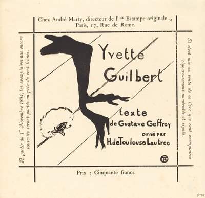 Advertentie voor het album Yvette Guilbert door Henri de Toulouse Lautrec