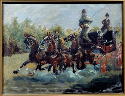 Alphonse van Toulouse Lautrec rijdt met zijn postkoets door Henri de Toulouse Lautrec