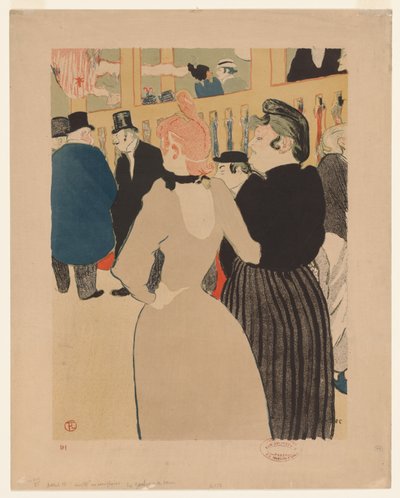 Bij de Moulin Rouge: La Goulue en haar zus door Henri de Toulouse Lautrec