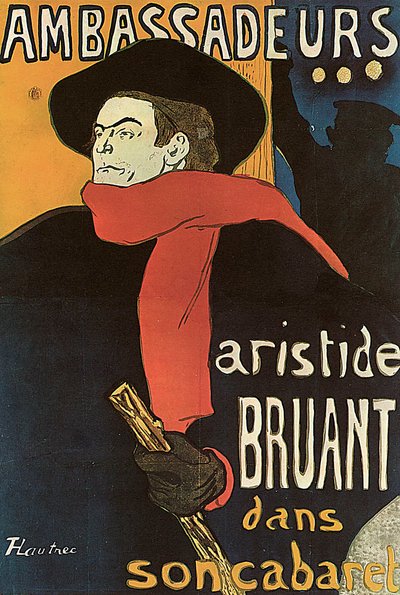 Bruant in Ambassadeurs, 1892 door Henri de Toulouse Lautrec