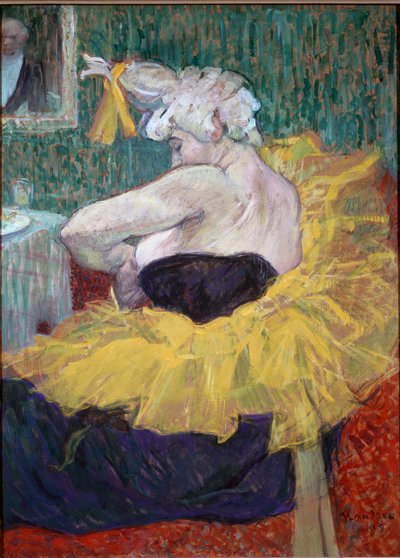 Cha-U-Kao in de kleedkamer. De clown Cha U Kao in gele tutu in haar kleedkamer in de Moulin Rouge in Parijs door Henri de Toulouse Lautrec