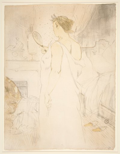 Vrouw met handspiegel, uit de serie Elles door Henri de Toulouse Lautrec