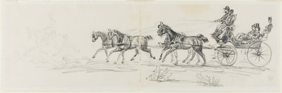 Paard-en-wagen voorafgegaan door enkele ruiter (recto); Man te paard met een deken en schetsen van hoofden, paarden en triomfboog (verso) door Henri de Toulouse Lautrec