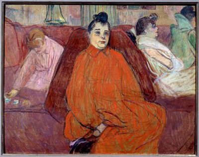 In de woonkamer, de bank. Prostituees in een bordeel wachten op gasten. door Henri de Toulouse Lautrec