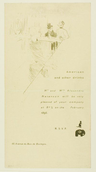 Uitnodiging voor meneer en mevrouw Alexandre Natanson door Henri de Toulouse Lautrec