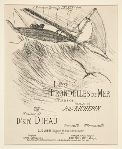 LES HIRONDELLES DE MER - Omslagblad voor gedrukte muzikale compositie (gedicht van Richepin op muziek gezet door Dihau) door Henri de Toulouse Lautrec