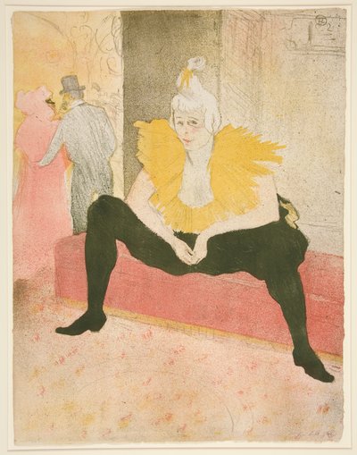 De zittende vrouwelijke clown, Mademoiselle Cha-u-Kao, uit de serie Elles door Henri de Toulouse Lautrec