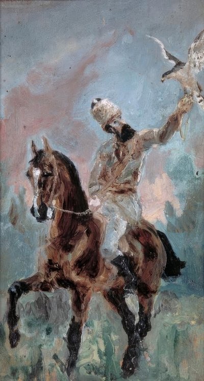 Graaf Alponse de Toulouse-Lautrec als valkenier door Henri de Toulouse Lautrec