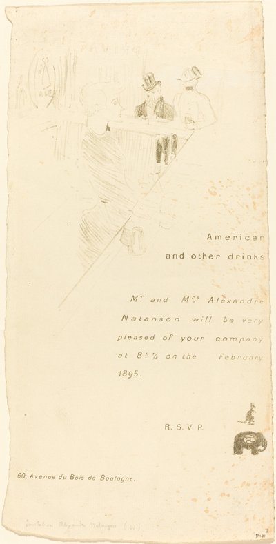 Uitnodiging van de heer en mevrouw Alexandre Natanson door Henri de Toulouse Lautrec