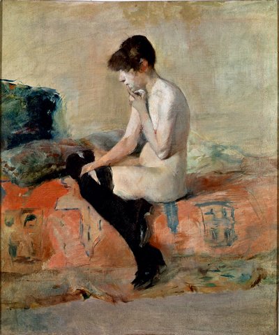 Naaktstudie. Naakte vrouw zittend op een bank. Schilderij door Henri de Toulouse-Lautrec door Henri de Toulouse Lautrec