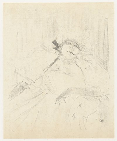 Portret van Yvette Guilbert in fauteuil op toneel door Henri de Toulouse Lautrec