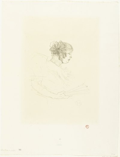 Portret van actrice Luce Myrès met waaier door Henri de Toulouse Lautrec