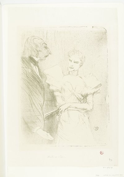 Portret van actrice Marthe Brandès en acteur Louis-Pierre Leloir in toneelstuk Les Cabotins door Henri de Toulouse Lautrec