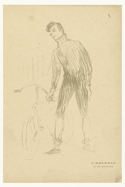 Portret van wielrenner Albert Zimmerman en zijn fiets door Henri de Toulouse Lautrec
