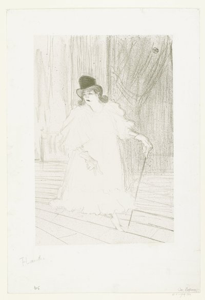 Portret van zangeres Cecy Loftus op podium in theater door Henri de Toulouse Lautrec