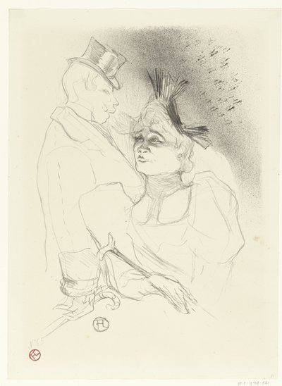 Portret van zangeres Marcelle Lender en komiek Louis Bouchenez tijdens optreden door Henri de Toulouse Lautrec