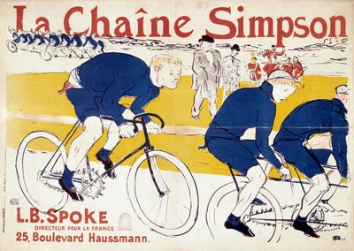 Poster voor de Simpson fietskettingen. Illustratie door Henri de Toulouse Lautrec (1864-1901). 19e eeuw. Parijs, bibliotheek van decoratieve kunsten door Henri de Toulouse Lautrec