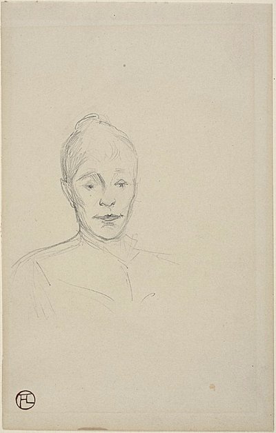 Studie: Gezicht van Vrouw met Hoge Kraag door Henri de Toulouse Lautrec