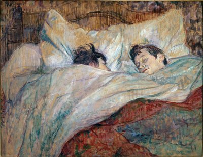 Het bed. Twee slapende kinderen door Henri de Toulouse Lautrec