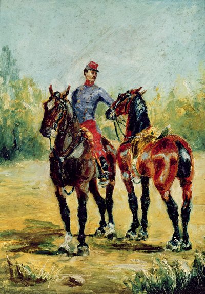 Twee paarden en een stalknecht door Henri de Toulouse Lautrec