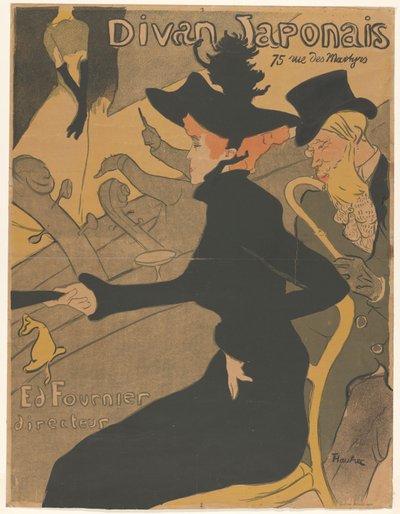 Vrouw en man in het publiek bij een zangvoorstelling door Henri de Toulouse Lautrec