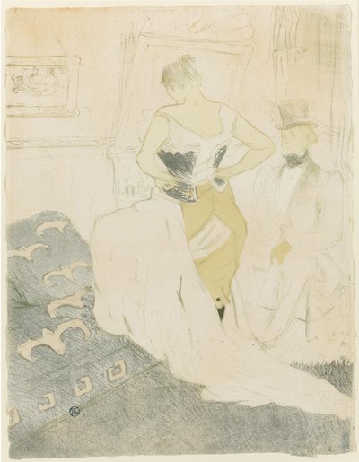 Vrouw die haar korset aanpast, 1896 door Henri de Toulouse Lautrec