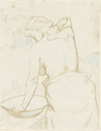 Vrouw die Zich Wast—De Toilet, plaat vijf uit Elles door Henri de Toulouse Lautrec
