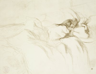 Vrouw in Bed—Wakker, plaat drie uit Elles door Henri de Toulouse Lautrec