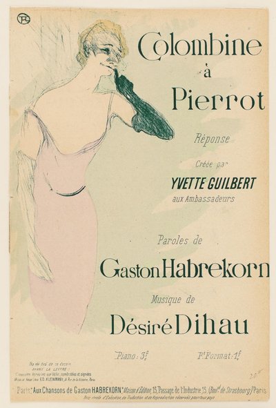 Yvette Guilbert, dans Colombine à Pierrot door Henri de Toulouse Lautrec