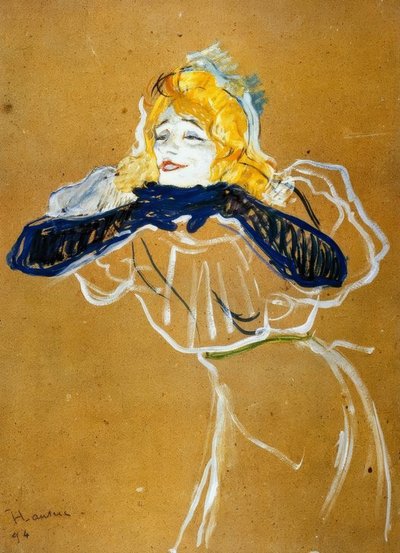 Yvette Guilbert zingt Linger Longer Loo door Henri de Toulouse Lautrec