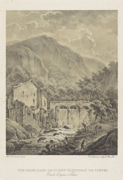Berglandschap met watermolen nabij Trier door Henri van Assche