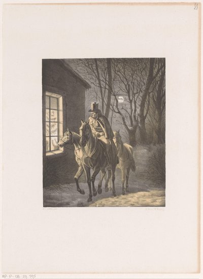 Man te paard rijdt langs huis door Henri van Seben