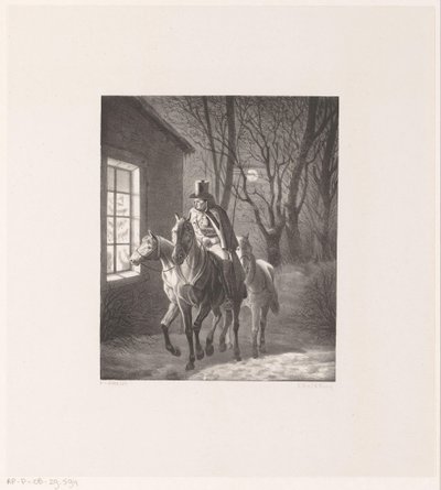 Man te paard rijdt langs huis door Henri van Seben