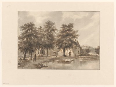 Gezicht op een boerderij aan het water door Henricus Franciscus Wiertz (signed by artist)