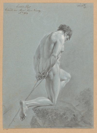 Knielend mannelijk naakt, van opzij gezien door Henricus Franciscus Wiertz