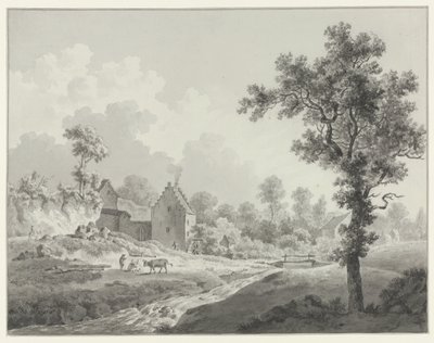 Landschap met een watermolen aan een beek door Henricus Josephus Antonissen