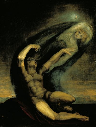 Achilles probeert de schaduw van Patroclus te grijpen door Johann Heinrich Füssli
