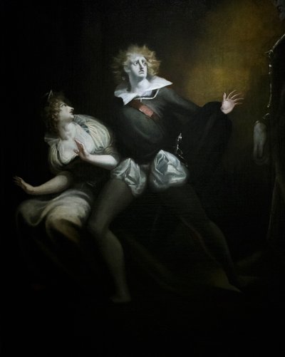 Gertrude, Hamlet en de geest van Hamlets vader (detail) door Henry (1741 1825) Fuseli