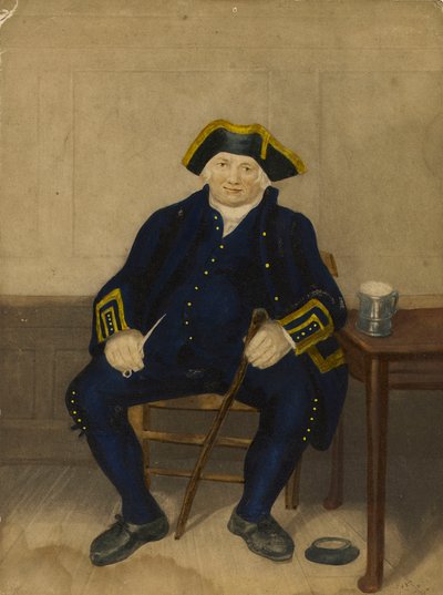 Portret van Greenwich-pensioengerechtigde, zittend met kleipijp en bierpul door Henry (after) Dawe